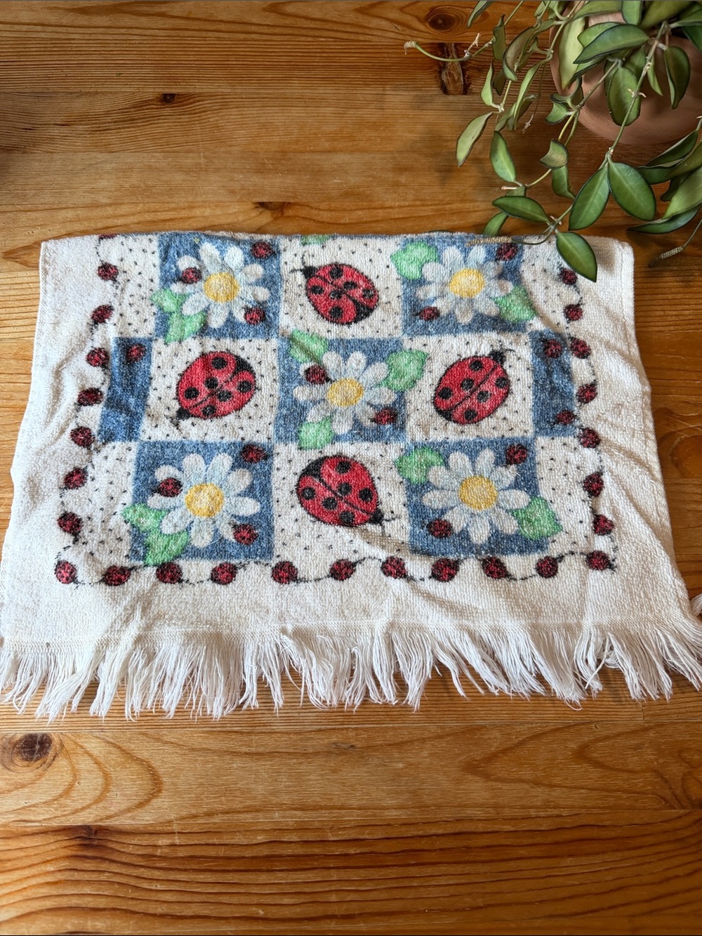 Vintage Flower and Ladybug Hand Towel